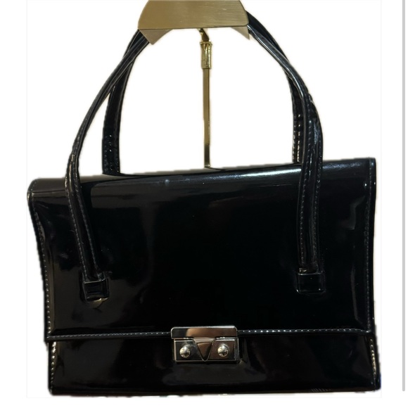 Black Shiny 50's Vintage Satchel/Purse - Picture 3 of 4